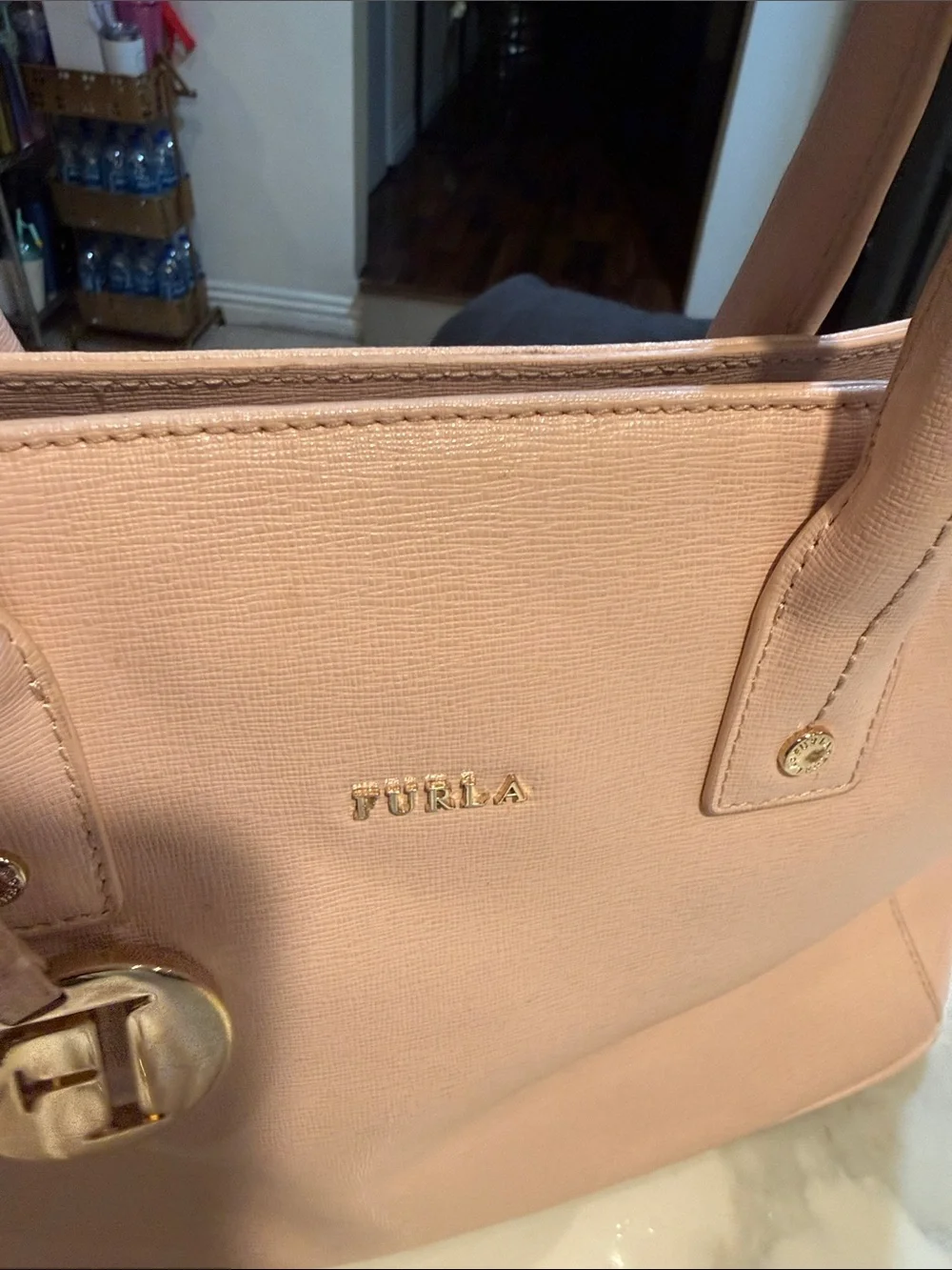 Furla Blush Pink Leather Satchel with Gold Charm